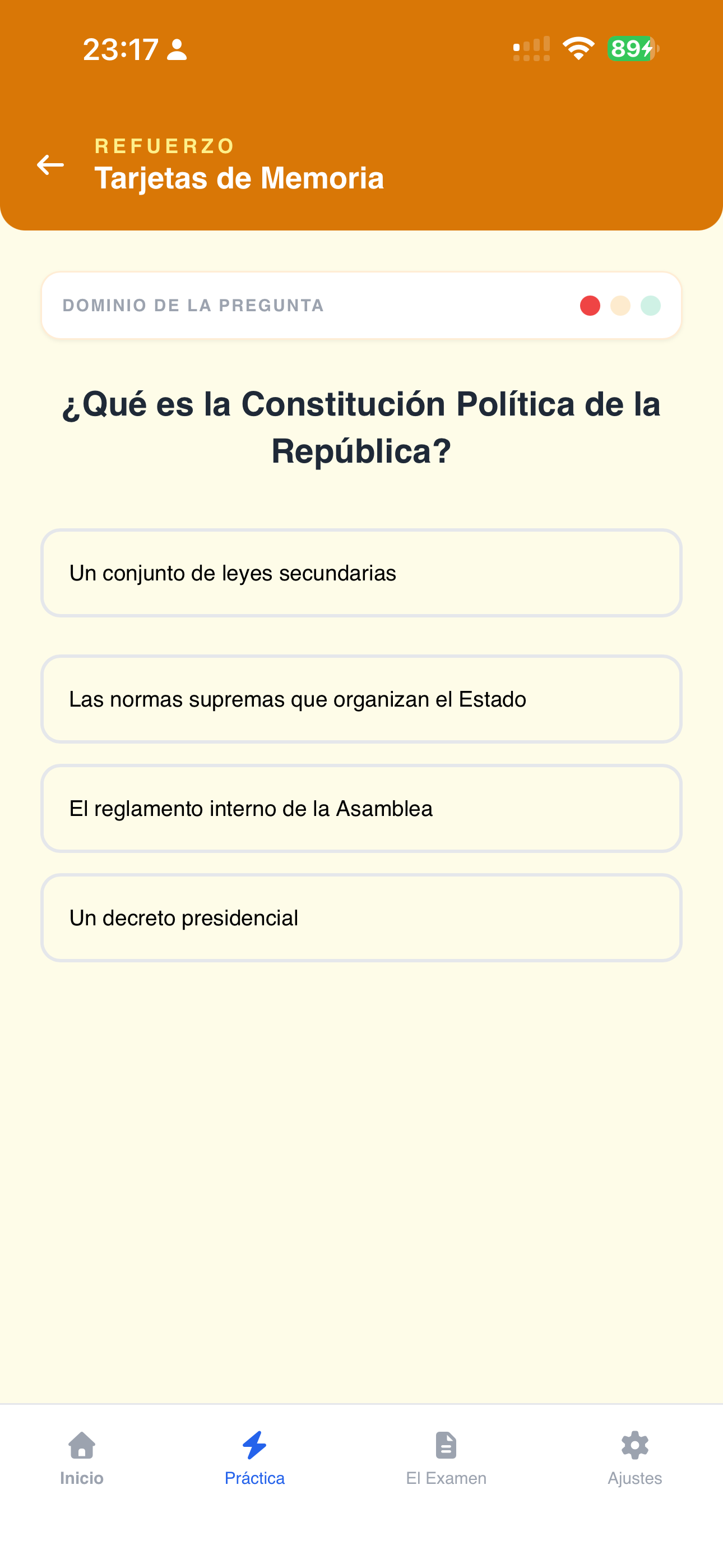Captura 3: Tarjetas de memoria para repasar el temario completo